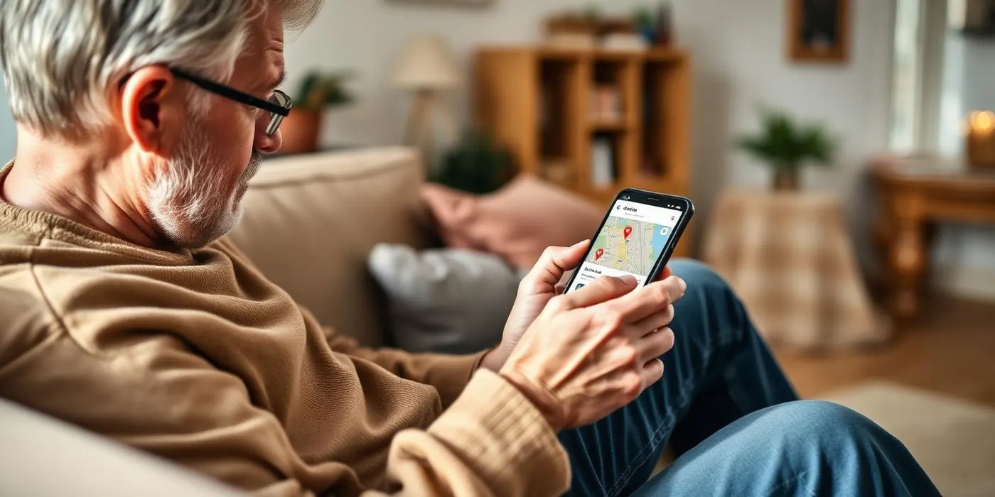 A homeowner searching for a local tradesperson on their phone at home